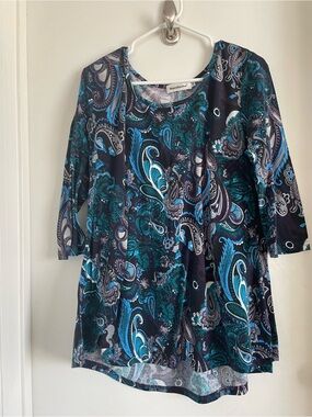 Teal & Navy Paisley Scoop Neck Tunic